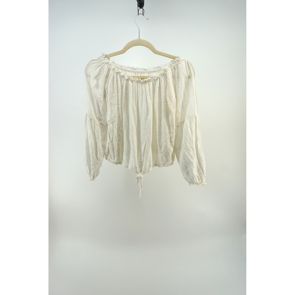 Ren Fair Peasant Blouse Boho Eyelet Embroidery Off Shoulder Ivory White Small - Picture 2 of 8